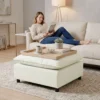 Moderne Stoffen Voetenbank Met Kunststof Poten Voor Woonkamer En Slaapkamer, 75 Cm, Crèmewit