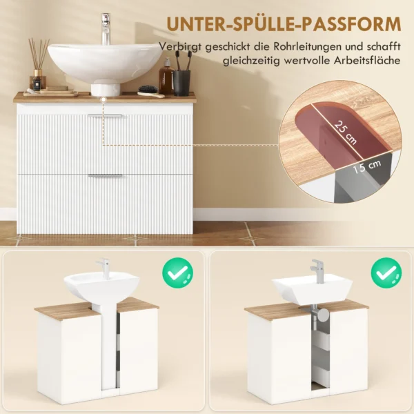 Onderkast Voor De Badkamer, 80 Cm Kast Met Twee Grote Laden Voor Wastafel Met Of Zonder Sokkel, Wit