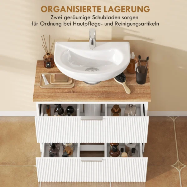 Onderkast Voor De Badkamer, 80 Cm Kast Met Twee Grote Laden Voor Wastafel Met Of Zonder Sokkel, Wit