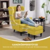Oorfauteuil Met Voetenbank, Gestoffeerde Stoel Met Rubberhouten Poten, Stoffen Bekleding, Geel
