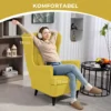 Oorfauteuil Met Voetenbank, Gestoffeerde Stoel Met Rubberhouten Poten, Stoffen Bekleding, Geel