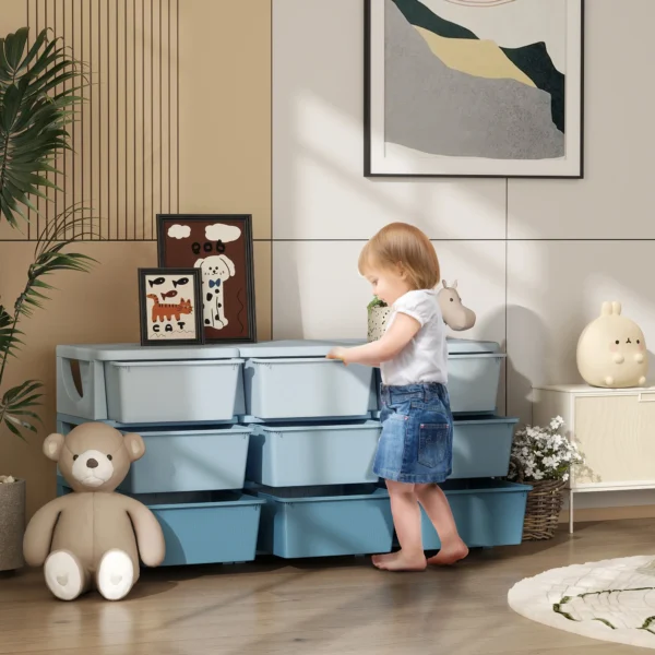 Opbergdoos Voor Kinderen, Kinderopbergdoos, 9 Lades, Blauw