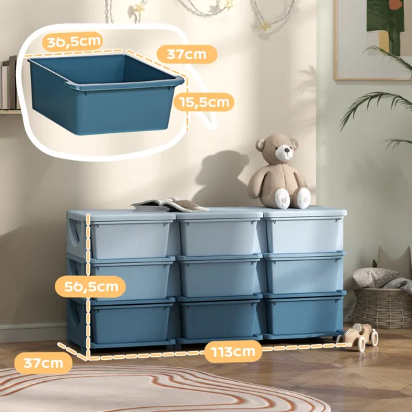 Opbergdoos Voor Kinderen, Kinderopbergdoos, 9 Lades, Blauw