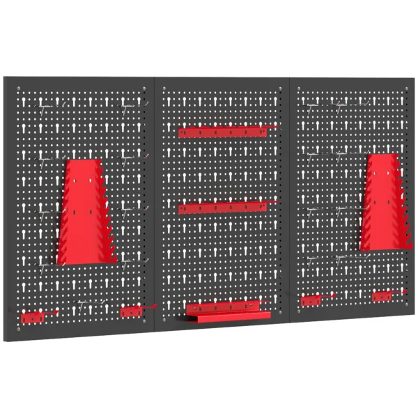 Opbergsysteem Wandrek 60 X 40 Cm, 28 Stks. Bakkenrek Met Haak Opbergvakken, Werkplaatsrek, Zwart+Rood