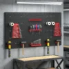 Opbergsysteem Wandrek 60 X 40 Cm, 28 Stks. Bakkenrek Met Haak Opbergvakken, Werkplaatsrek, Zwart+Rood