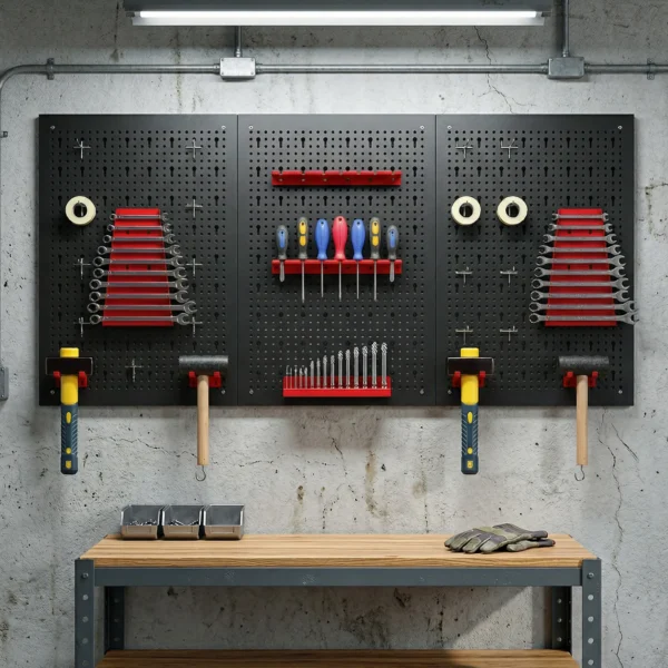 Opbergsysteem Wandrek 60 X 40 Cm, 28 Stks. Bakkenrek Met Haak Opbergvakken, Werkplaatsrek, Zwart+Rood