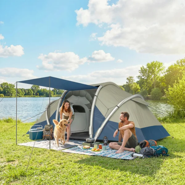 Opblaasbare Tent 4 Personen Snelle Opbouw Outdoor Camping Tent Met 2 Slaapkamers Mesh Venster Luifel