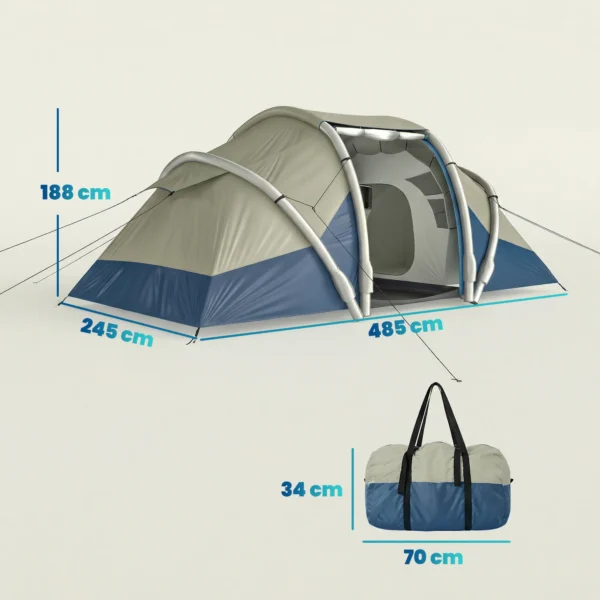 Opblaasbare Tent 4 Personen Snelle Opbouw Outdoor Camping Tent Met 2 Slaapkamers Mesh Venster Luifel