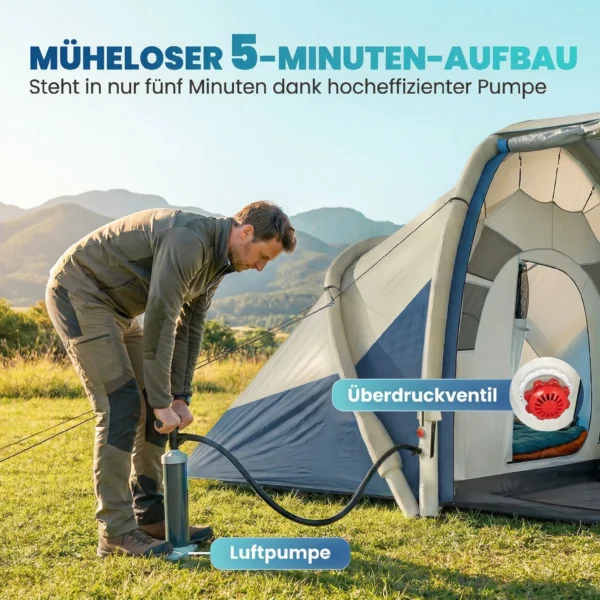 Opblaasbare Tent 4 Personen Snelle Opbouw Outdoor Camping Tent Met 2 Slaapkamers Mesh Venster Luifel