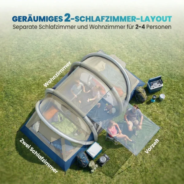 Opblaasbare Tent 4 Personen Snelle Opbouw Outdoor Camping Tent Met 2 Slaapkamers Mesh Venster Luifel