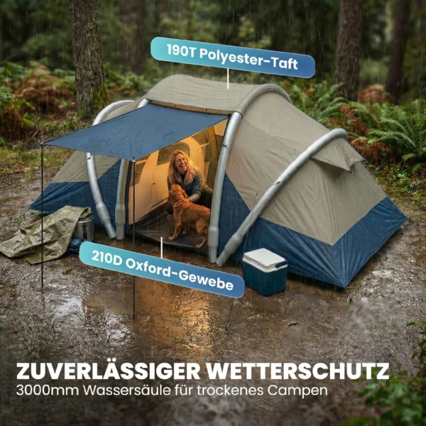 Opblaasbare Tent 4 Personen Snelle Opbouw Outdoor Camping Tent Met 2 Slaapkamers Mesh Venster Luifel