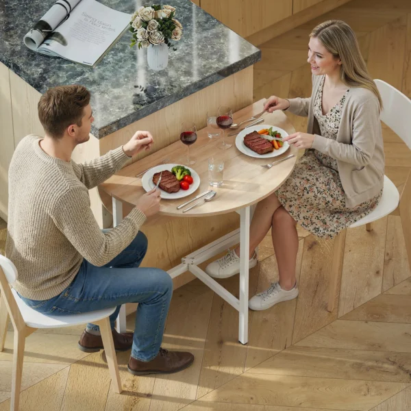 Opklapbare Eettafel, 80 Cm Ronde Klaptafel Met Stalen Frame, Ruimte Voor 2 4 Personen, Natuurhout Uiterlijk