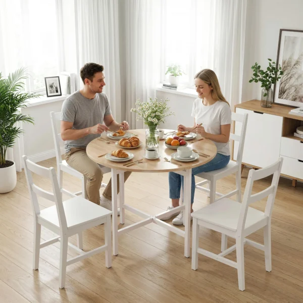 Opklapbare Eettafel, 80 Cm Ronde Klaptafel Met Stalen Frame, Ruimte Voor 2 4 Personen, Natuurhout Uiterlijk