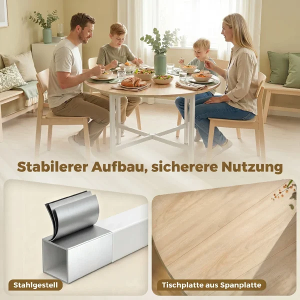 Opklapbare Eettafel, 80 Cm Ronde Klaptafel Met Stalen Frame, Ruimte Voor 2 4 Personen, Natuurhout Uiterlijk