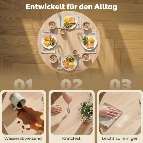 Opklapbare Eettafel, 80 Cm Ronde Klaptafel Met Stalen Frame, Ruimte Voor 2 4 Personen, Natuurhout Uiterlijk