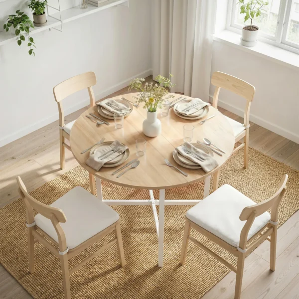 Opklapbare Eettafel, 80 Cm Ronde Klaptafel Met Stalen Frame, Ruimte Voor 2 4 Personen, Natuurhout Uiterlijk