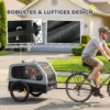 Opvouwbare Fietskar Voor Middelgrote Honden Tot 20kg Met Neerklapbare Helling, Reflectoren, Riem, Vlag, Grijs