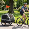 Opvouwbare Fietskar Voor Middelgrote Honden Tot 20kg Met Neerklapbare Helling, Reflectoren, Riem, Vlag, Grijs