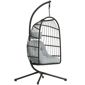 Opvouwbare Hangstoel Met Frame Van Polyrattan, Hangmand Met Kussen, Veiligheidsgordel, Hoofdsteun, Banden, In Hoogte Verstelbaar