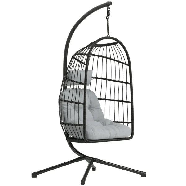 Opvouwbare Hangstoel Met Frame Van Polyrattan, Hangmand Met Kussen, Veiligheidsgordel, Hoofdsteun, Banden, In Hoogte Verstelbaar