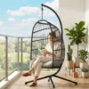 Opvouwbare Hangstoel Met Frame Van Polyrattan, Hangmand Met Kussen, Veiligheidsgordel, Hoofdsteun, Banden, In Hoogte Verstelbaar