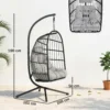 Opvouwbare Hangstoel Met Frame Van Polyrattan, Hangmand Met Kussen, Veiligheidsgordel, Hoofdsteun, Banden, In Hoogte Verstelbaar