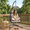 Opvouwbare Hangstoel Met Frame Van Polyrattan, Hangmand Met Kussen, Veiligheidsgordel, Hoofdsteun, Banden, In Hoogte Verstelbaar
