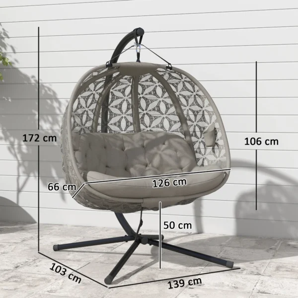 Opvouwbare Hangstoel Met Frame Voor 2 Personen, Hangmand Met Dik Kussen, Drankhouders, Veiligheidsgordel