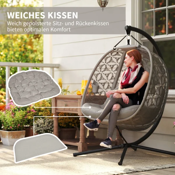 Opvouwbare Hangstoel Met Frame Voor 2 Personen, Hangmand Met Dik Kussen, Drankhouders, Veiligheidsgordel