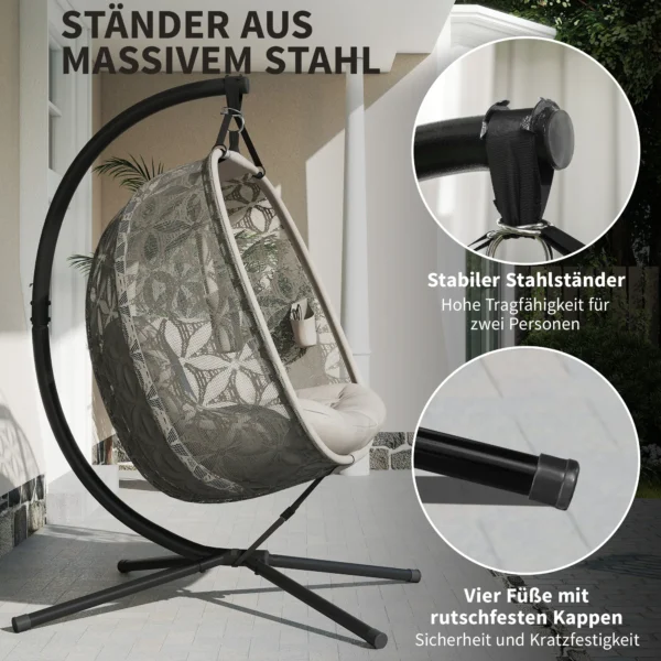 Opvouwbare Hangstoel Met Frame Voor 2 Personen, Hangmand Met Dik Kussen, Drankhouders, Veiligheidsgordel