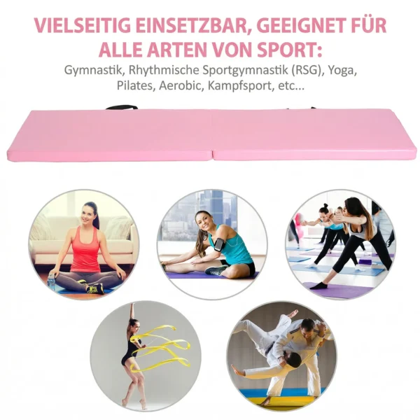 Opvouwbare Trainingsmat Met Handvatten Voor Yoga, MMA, Fitness, Pilates, Synthetische Hoes, 180 X 60 X 5 Cm, Roze