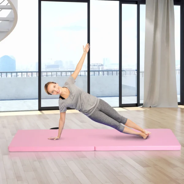 Opvouwbare Trainingsmat Met Handvatten Voor Yoga, MMA, Fitness, Pilates, Synthetische Hoes, 180 X 60 X 5 Cm, Roze