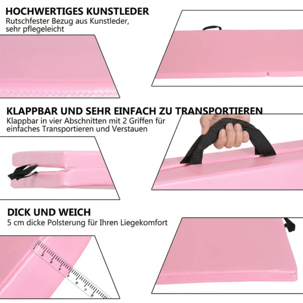Opvouwbare Trainingsmat Met Handvatten Voor Yoga, MMA, Fitness, Pilates, Synthetische Hoes, 180 X 60 X 5 Cm, Roze