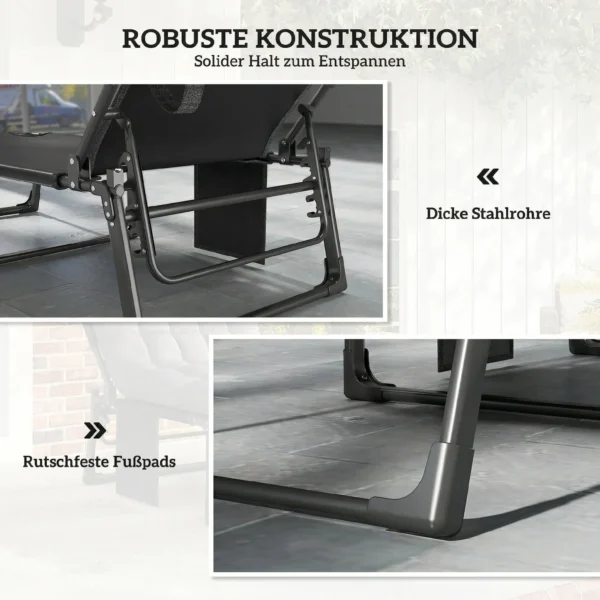 Opvouwbare Zonneligstoel Brede Tuinligstoel Met 5 voudig Verstelbare Rugleuning, Gepolsterde Matras, Hoofdsteun, Zijtas