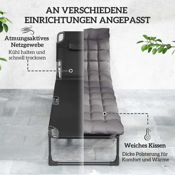 Opvouwbare Zonneligstoel Brede Tuinligstoel Met 5 voudig Verstelbare Rugleuning, Gevoerde Matras, Hoofdsteun, Zijtas