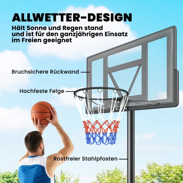 Outdoor Basketbalring 135 305cm Snel Hoogteverstelbaar Basketbalstandaard Met 110x70cm Breukvaste Achterwand 2 Wielen