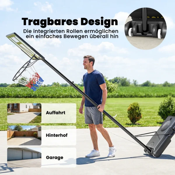 Outdoor Basketbalring 135 305cm Snel Hoogteverstelbaar Basketbalstandaard Met 110x70cm Breukvaste Achterwand 2 Wielen