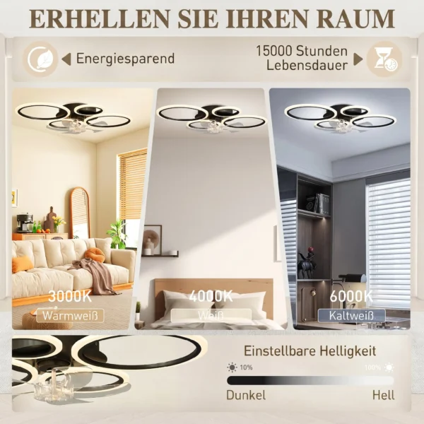 Plafondventilator Met Licht En Afstandsbediening, 77 Cm LED plafondventilator Met 3 Lichtkleuren, 6 Snelheden, Timer