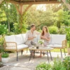Polyrattan Tuinmeubelset 4 delig, Lounge Set Met Hoekbank Tweepersoonsbank Glazen Tafel Afneembare Kussens Voor Maximaal 5 Personen