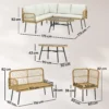 Polyrattan Tuinmeubelset 4 delig, Lounge Set Met Hoekbank Tweepersoonsbank Glazen Tafel Afneembare Kussens Voor Maximaal 5 Personen