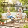 Polyrattan Tuinmeubelset 4 delig, Lounge Set Met Hoekbank Tweepersoonsbank Glazen Tafel Afneembare Kussens Voor Maximaal 5 Personen