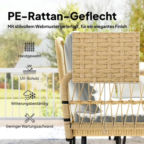 Polyrattan Tuinmeubelset 4 delig, Lounge Set Met Hoekbank Tweepersoonsbank Glazen Tafel Afneembare Kussens Voor Maximaal 5 Personen