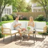 Polyrattan Tuinmeubelset 4 delig, Lounge Set Met Hoekbank Tweepersoonsbank Glazen Tafel Afneembare Kussens Voor Maximaal 5 Personen