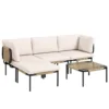 Polyrattan Tuinmeubelset 5 delig Lounge Set Met 3 Stoelen Glazen Tafel Kruk Breed & Diep Zit Afneembaar Kussen