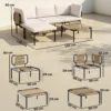 Polyrattan Tuinmeubelset 5 delig Lounge Set Met 3 Stoelen Glazen Tafel Kruk Breed & Diep Zit Afneembaar Kussen