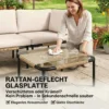 Polyrattan Tuinmeubelset 5 delig Lounge Set Met 3 Stoelen Glazen Tafel Kruk Breed & Diep Zit Afneembaar Kussen
