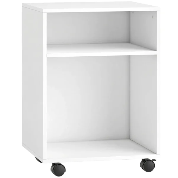 Printerstandaard Printertafel Met 2 Open Rekken En Vergrendelbare Wielen Voor Kantoor, Thuis, Fax, Scanner 40 X 35 X 56 Cm Wit