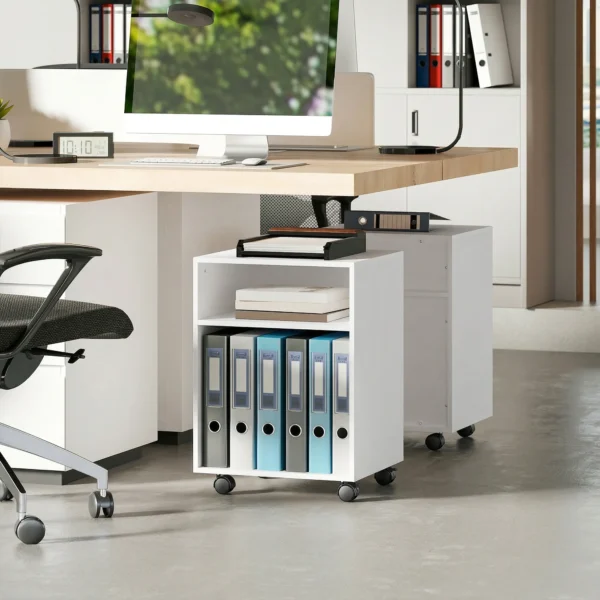 Printerstandaard Printertafel Met 2 Open Rekken En Vergrendelbare Wielen Voor Kantoor, Thuis, Fax, Scanner 40 X 35 X 56 Cm Wit