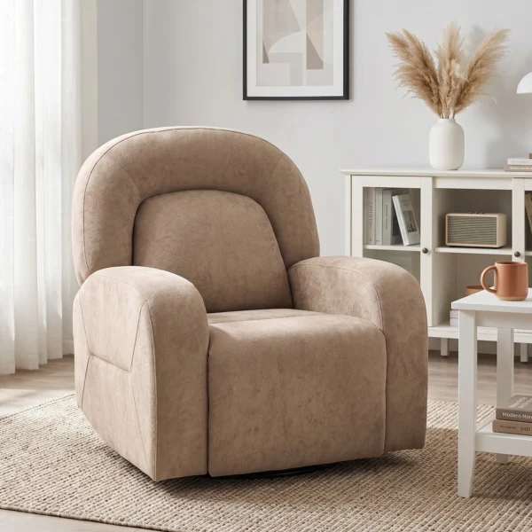 Relaxfauteuil, 360° Draaibare Ligstoel Met Wolkenzachte Fluweelstof, Brede Zitting, Voor Woonkamer, Khaki