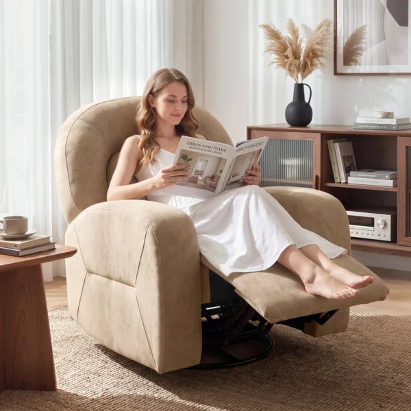 Relaxfauteuil, 360° Draaibare Ligstoel Met Wolkenzachte Fluweelstof, Brede Zitting, Voor Woonkamer, Khaki